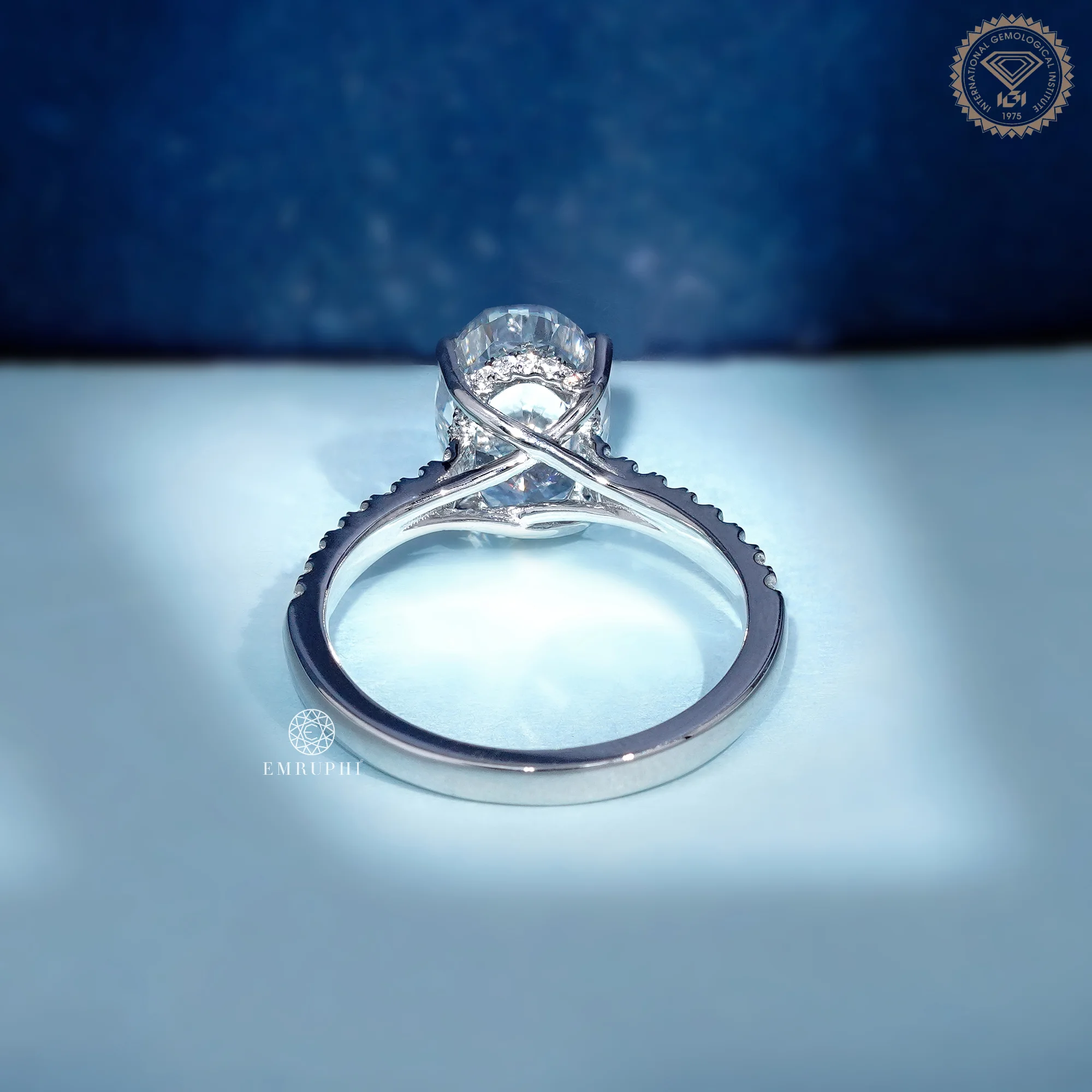 2 CT Oval Lab Grown Diamond Engagement Ring, Classic Solitaire Ring with Round Diamond Eternity Shank — view 4