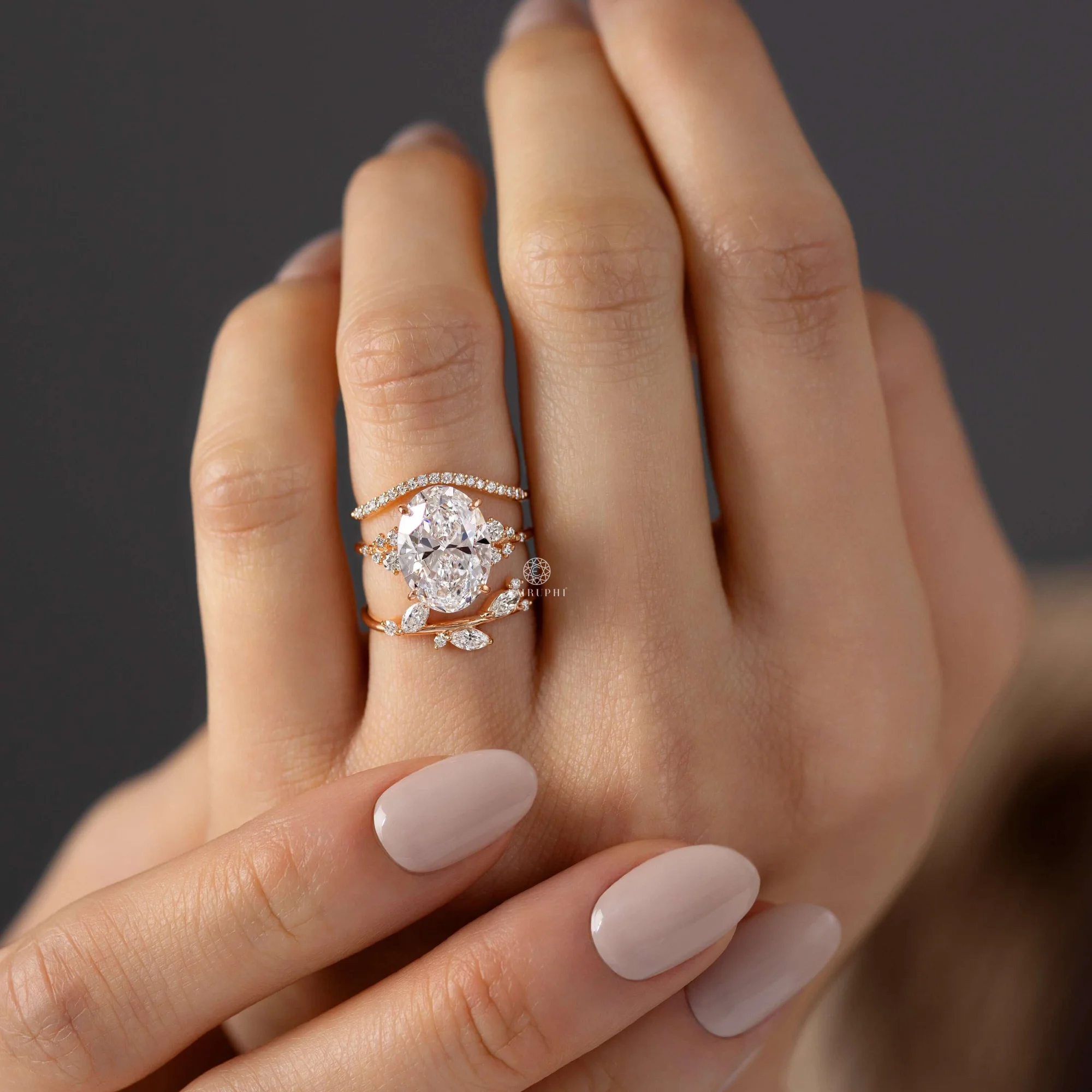 3.5 CT Oval Lab Grown Diamond Cluster Engagement Ring, Oval Cut Diamond Ring, 14K Gold Floral Cluster Ring — view 10