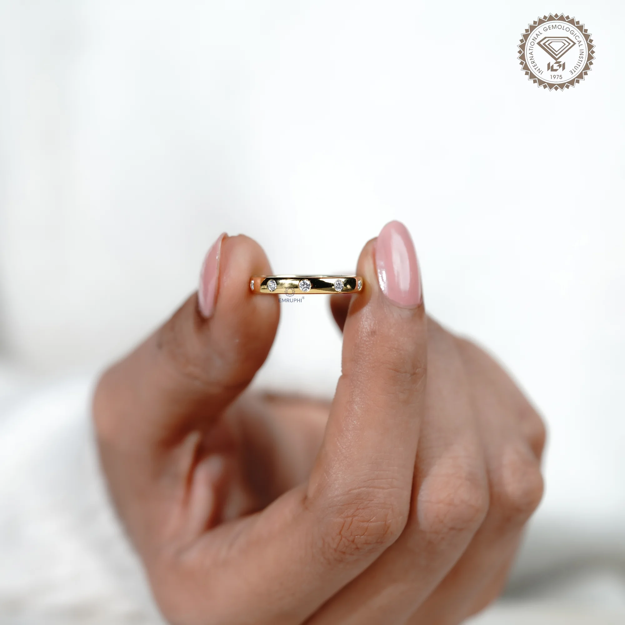 3 MM Round Flush Set Diamond Wedding Band, 14K Gold Round Dome Ring — view 9