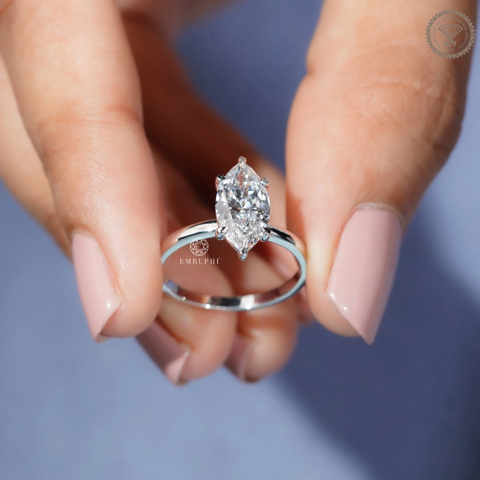 Marquise Lab Grown Diamond Engagement Ring 14K Gold, IGI Certified — view 12