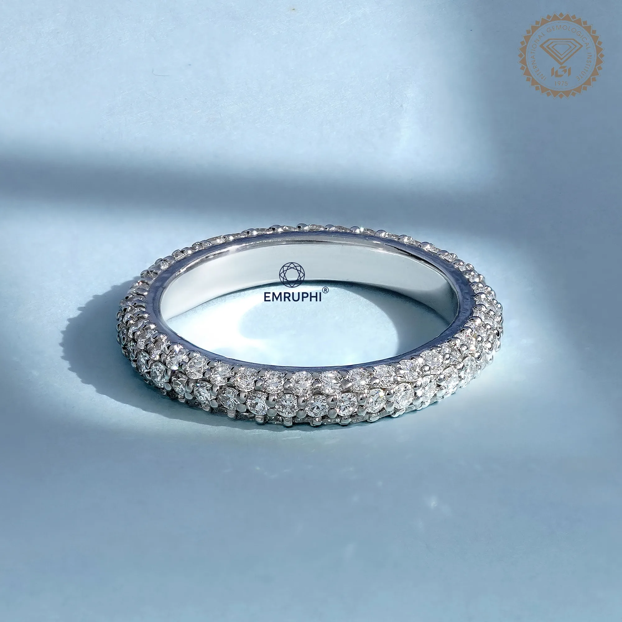 3 Row Lab Diamond Eternity Band, 3mm Wedding, Stackable Full Ring — view 2