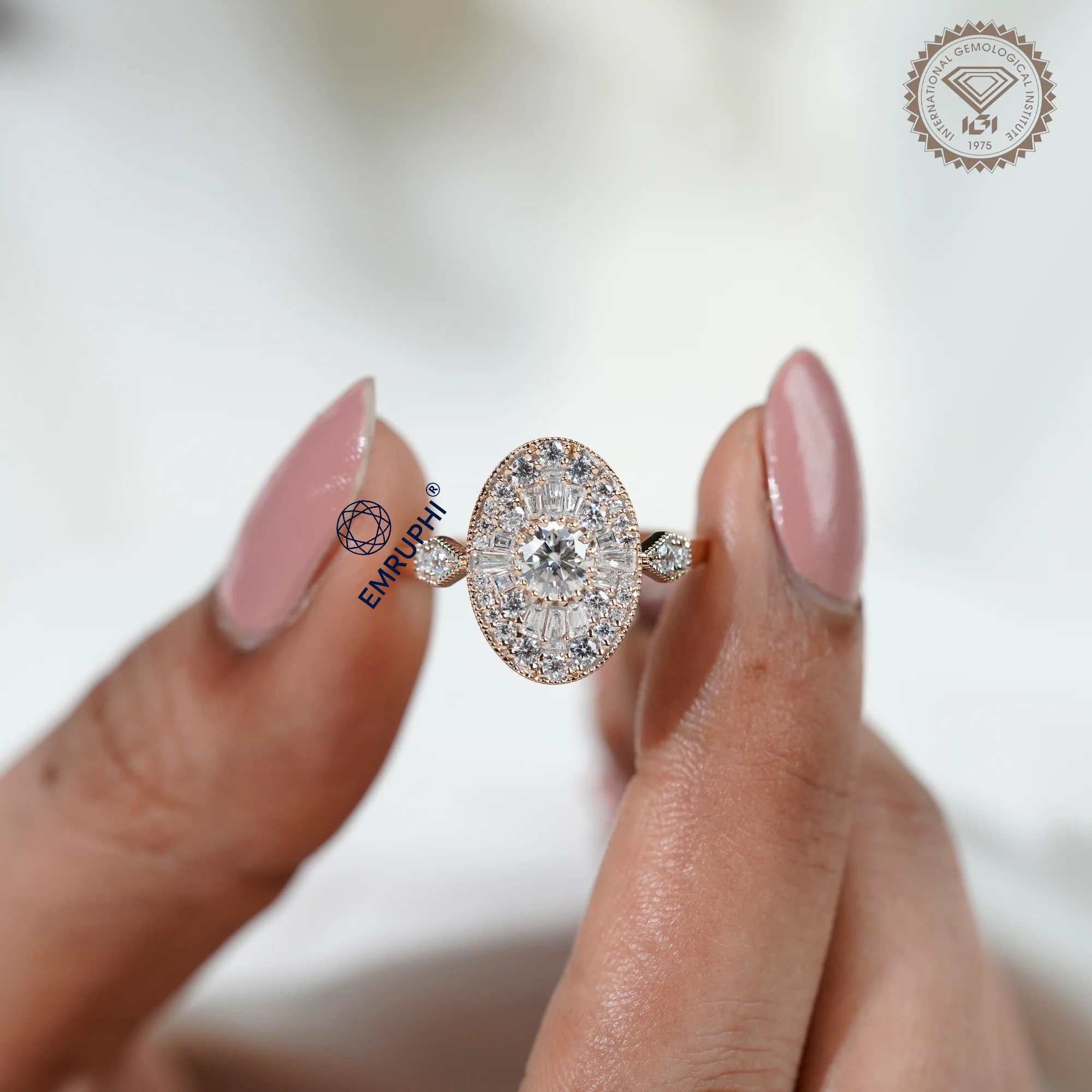 Oval Mosaic Moissanite Ring | Art Deco Brilliant Cut Engagement Ring — view 5