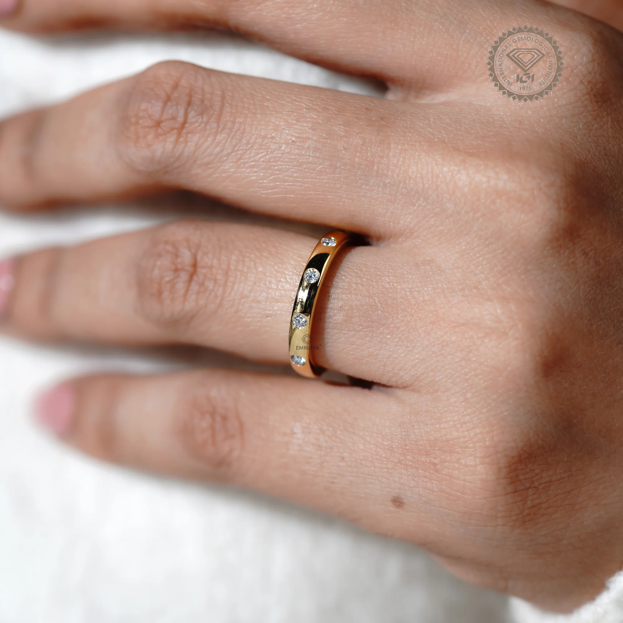 3 MM Round Flush Set Diamond Wedding Band, 14K Gold Round Dome Ring — view 8