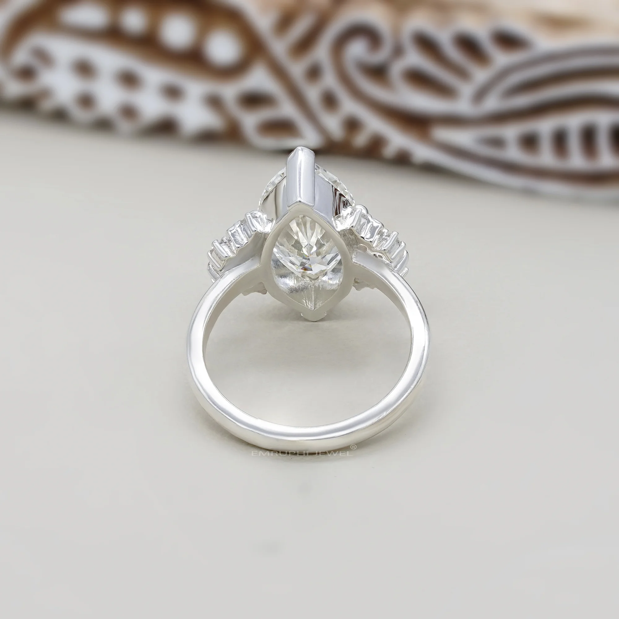 3.50 Carat Marquise Lab Grown Diamond Ring, Gold Cluster Engagement Ring — view 4