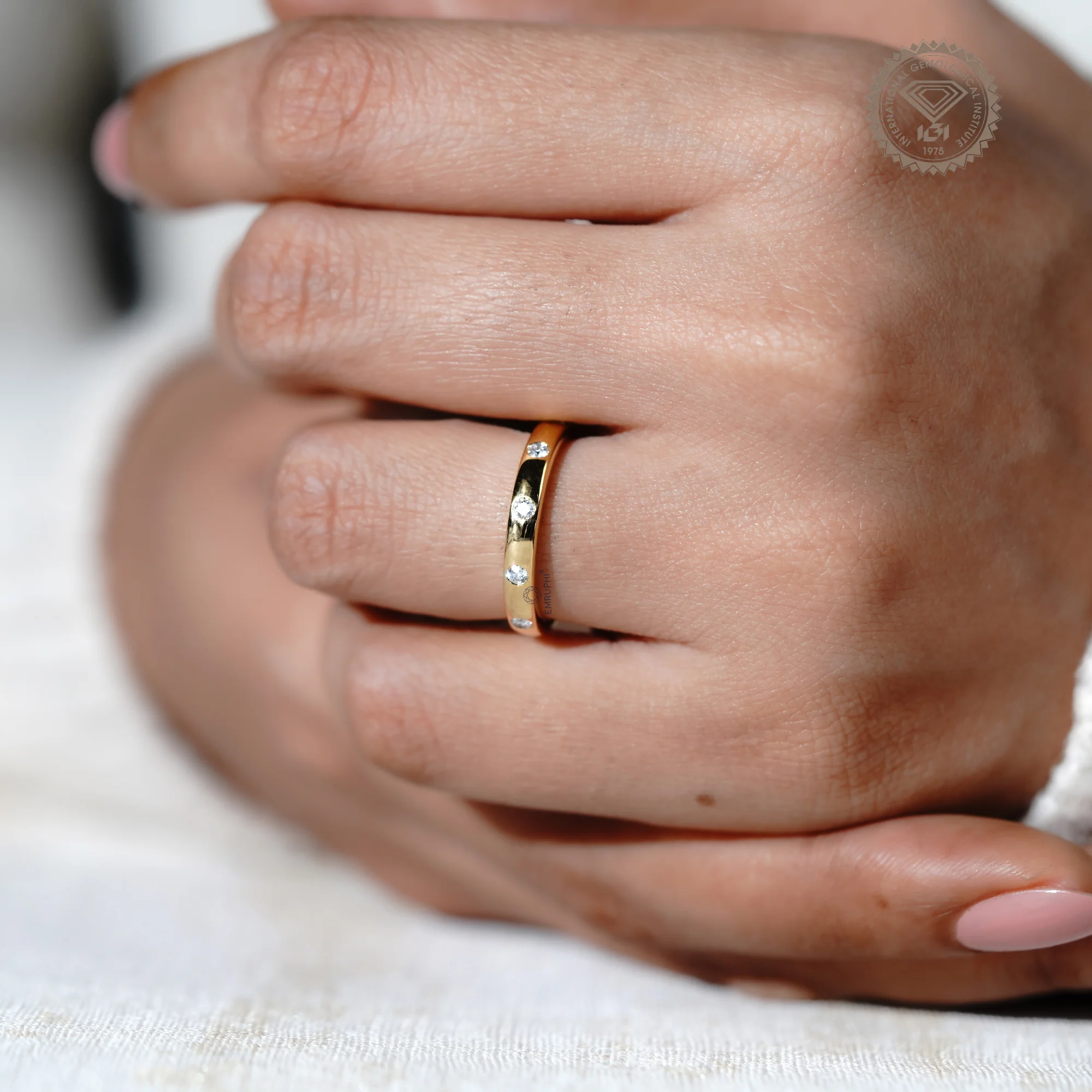 3 MM Round Flush Set Diamond Wedding Band, 14K Gold Round Dome Ring — view 7
