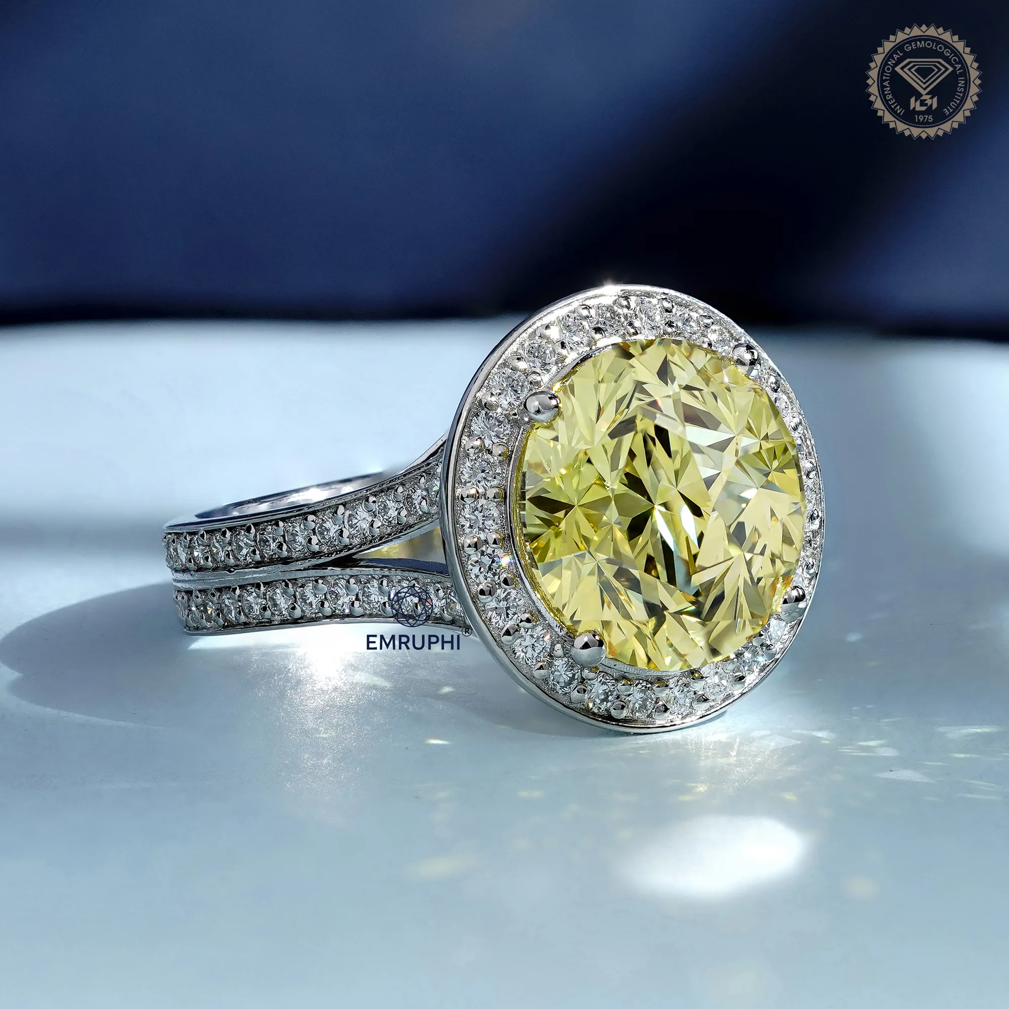7.00 Carat Round Vivid Yellow Lab Grown Diamond Ring, Certified Rare Collector Stone — view 3
