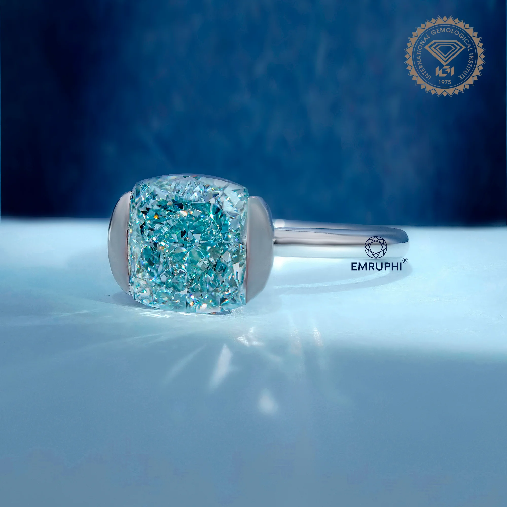 Cushion Solitaire Half Bezel Ring, Cushion Engagement Ring in 18k Gold, — view 2