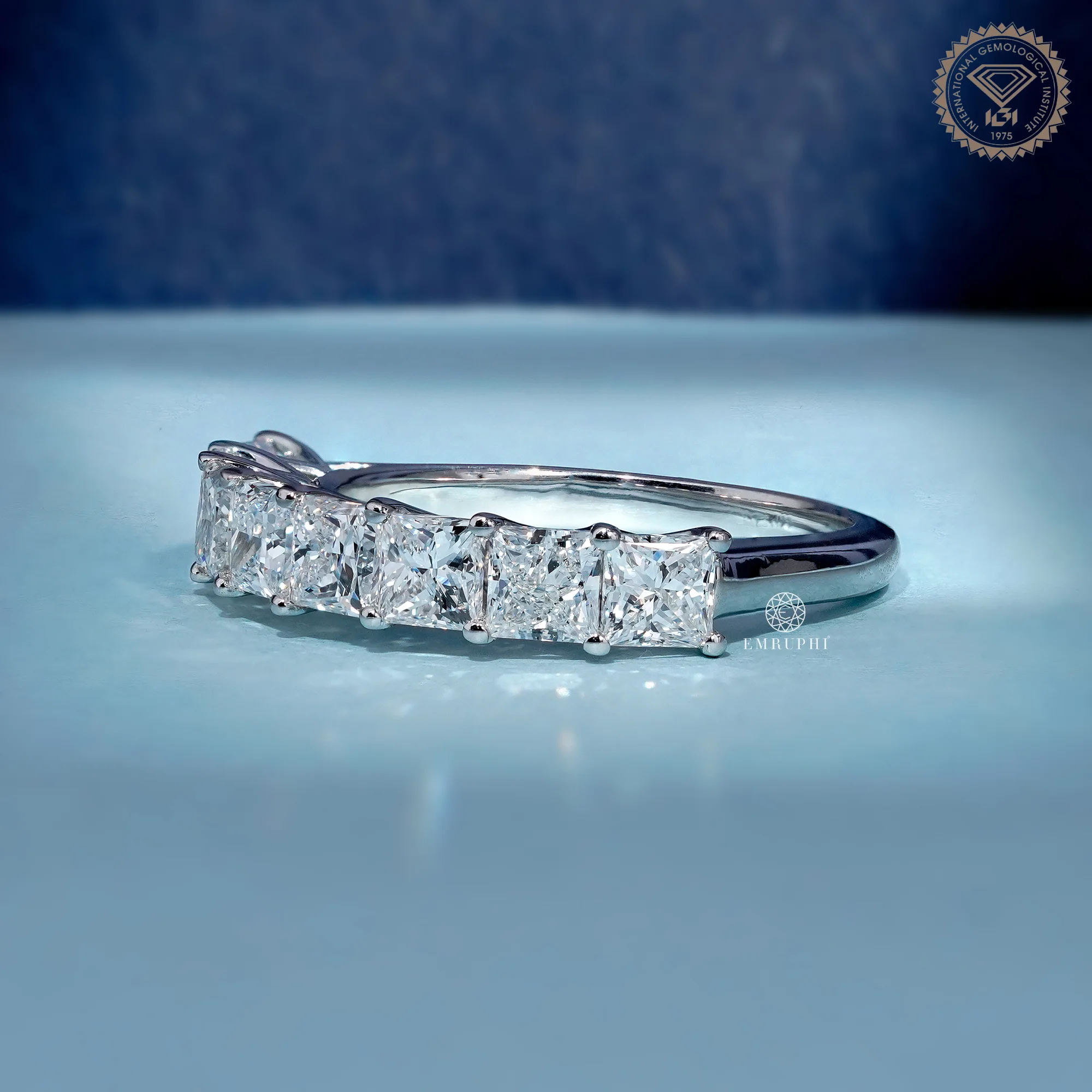 Princess Lab Grown Half Eternity Band, 14K White Gold Ring, Stackable Diamond Band — view 2