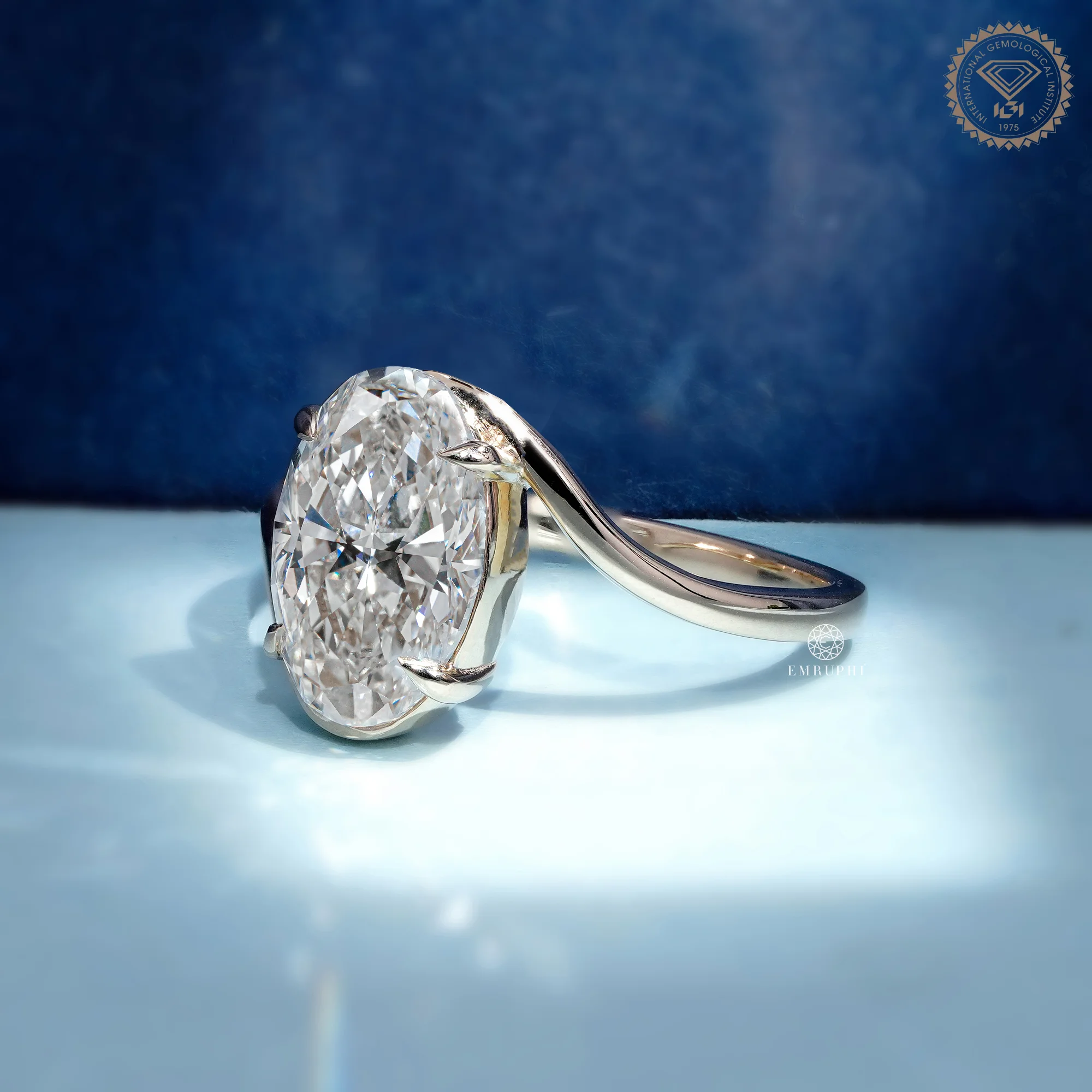 Oval Lab Grown Diamond Engagement Ring, Modern Wave Solitaire Ring — view 2
