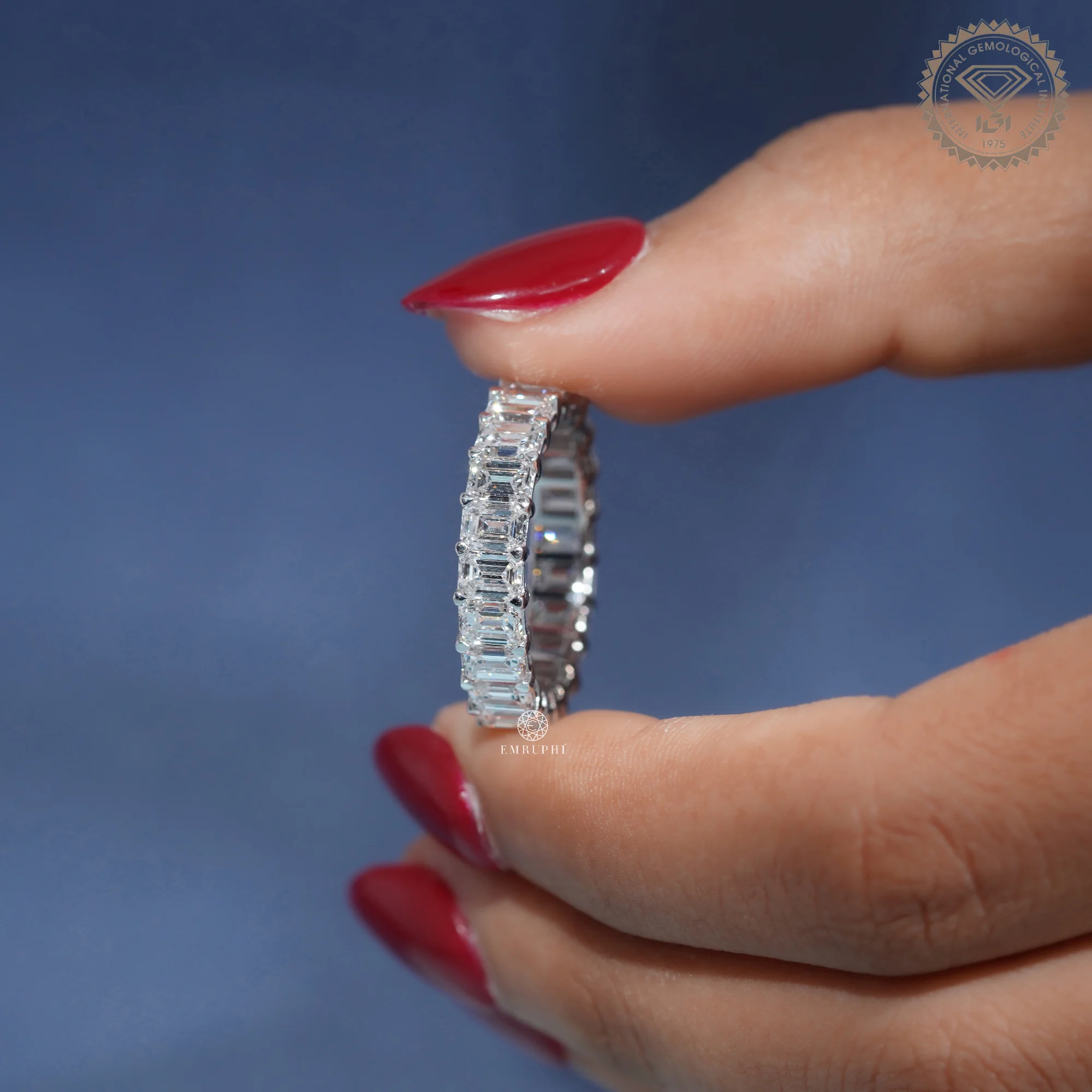 Emerald Cut Diamond Eternity Band, Full Eternity Wedding Ring, IGI Certified Diamond Ring — view 5