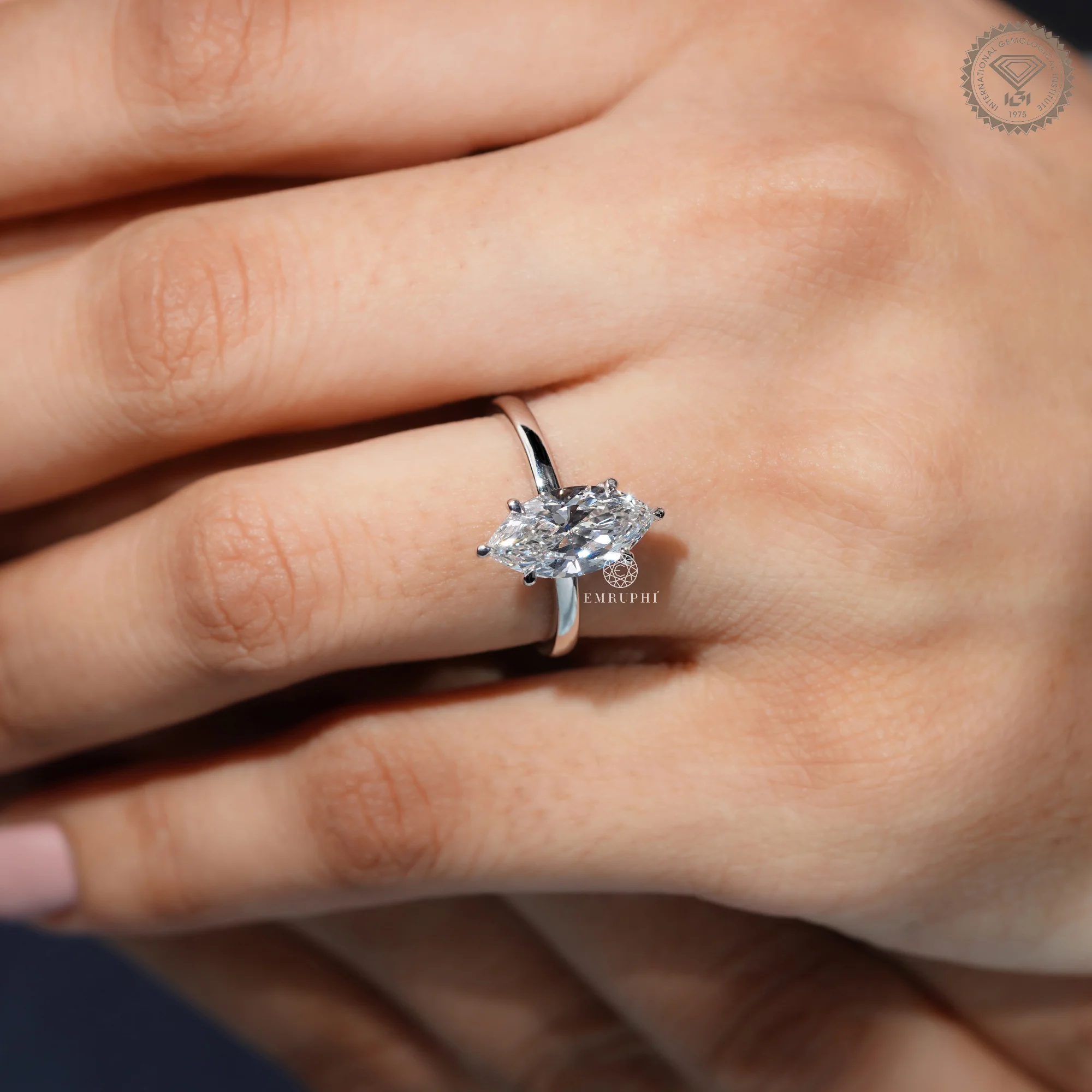 Marquise Lab Grown Diamond Engagement Ring 14K Gold, IGI Certified — view 10