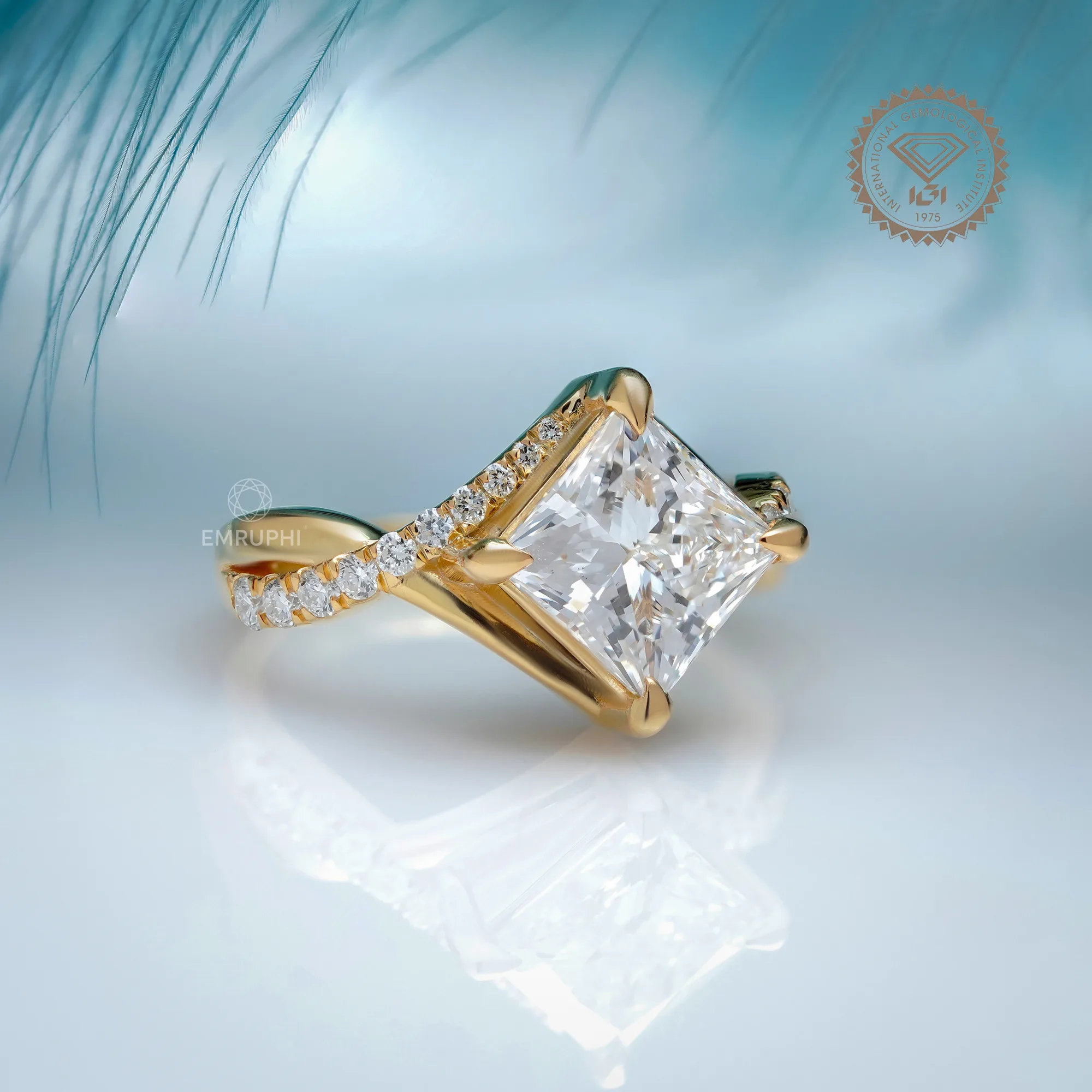 2 CT Princess Cut Lab Diamond Engagement Ring, 14K Gold Solitaire Bridal Ring — view 3