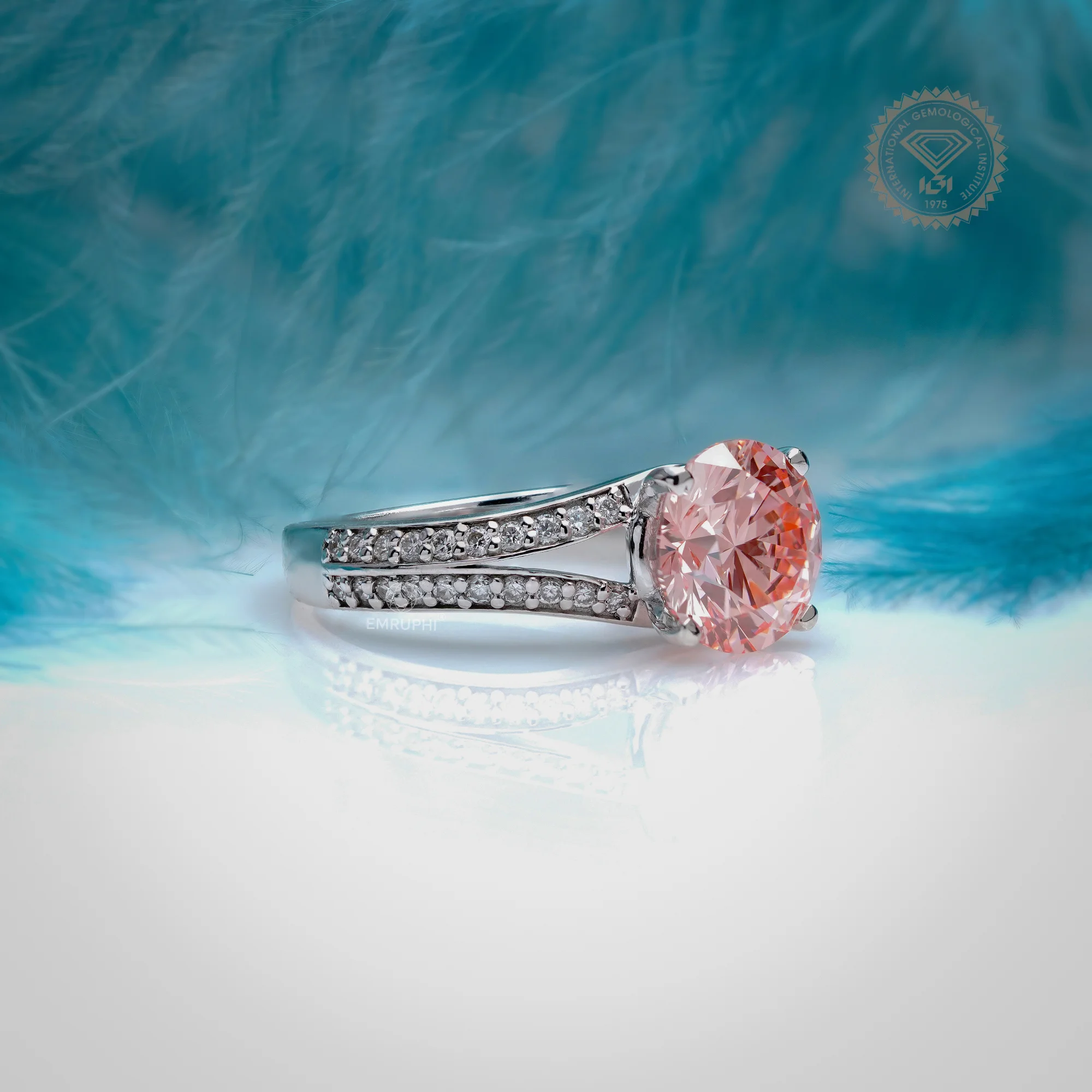 2.00 CT Pink Lab Diamond Engagement Ring, 14K White Gold Split Shank Ring — view 3