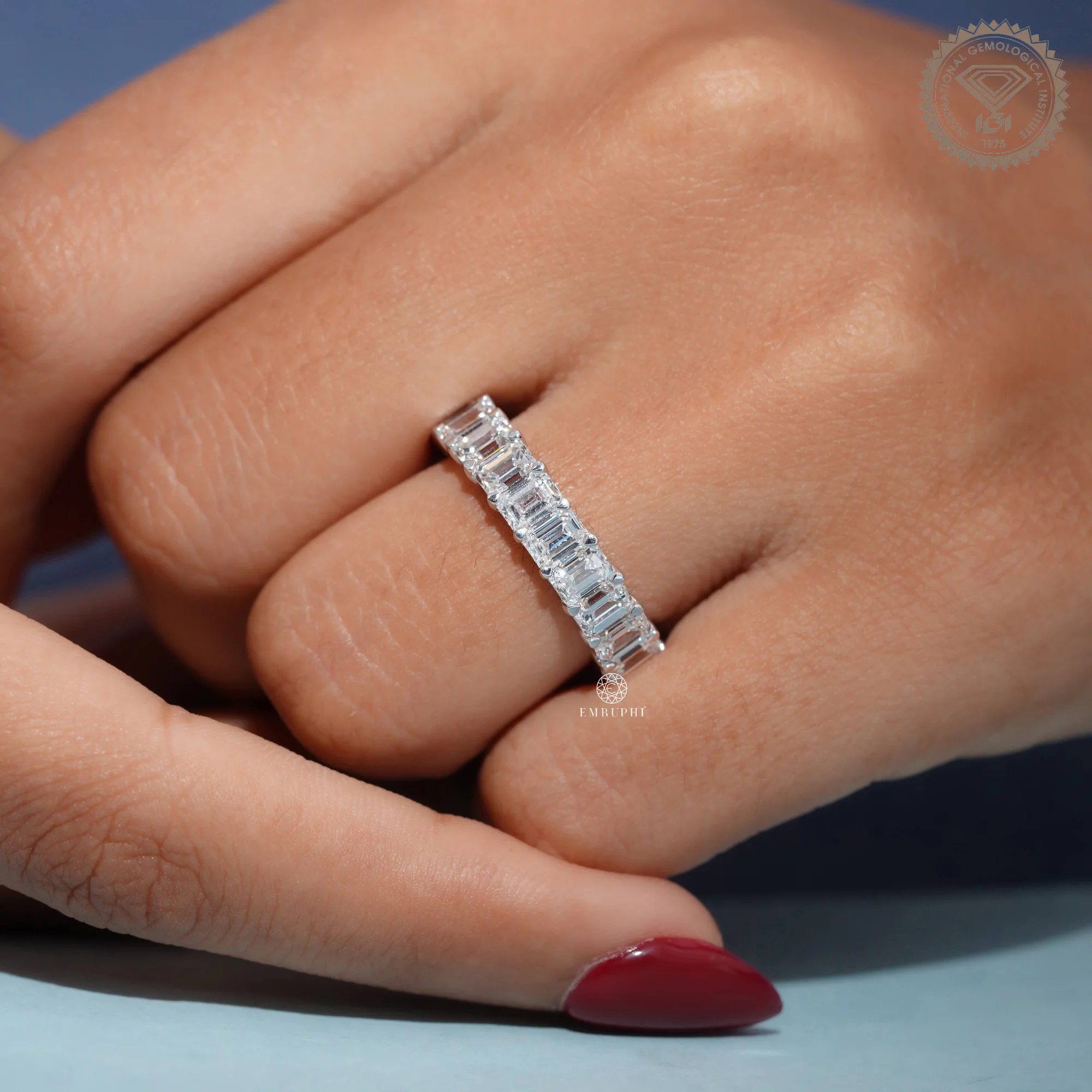 Emerald Cut Diamond Eternity Band, Full Eternity Wedding Ring, IGI Certified Diamond Ring — view 11