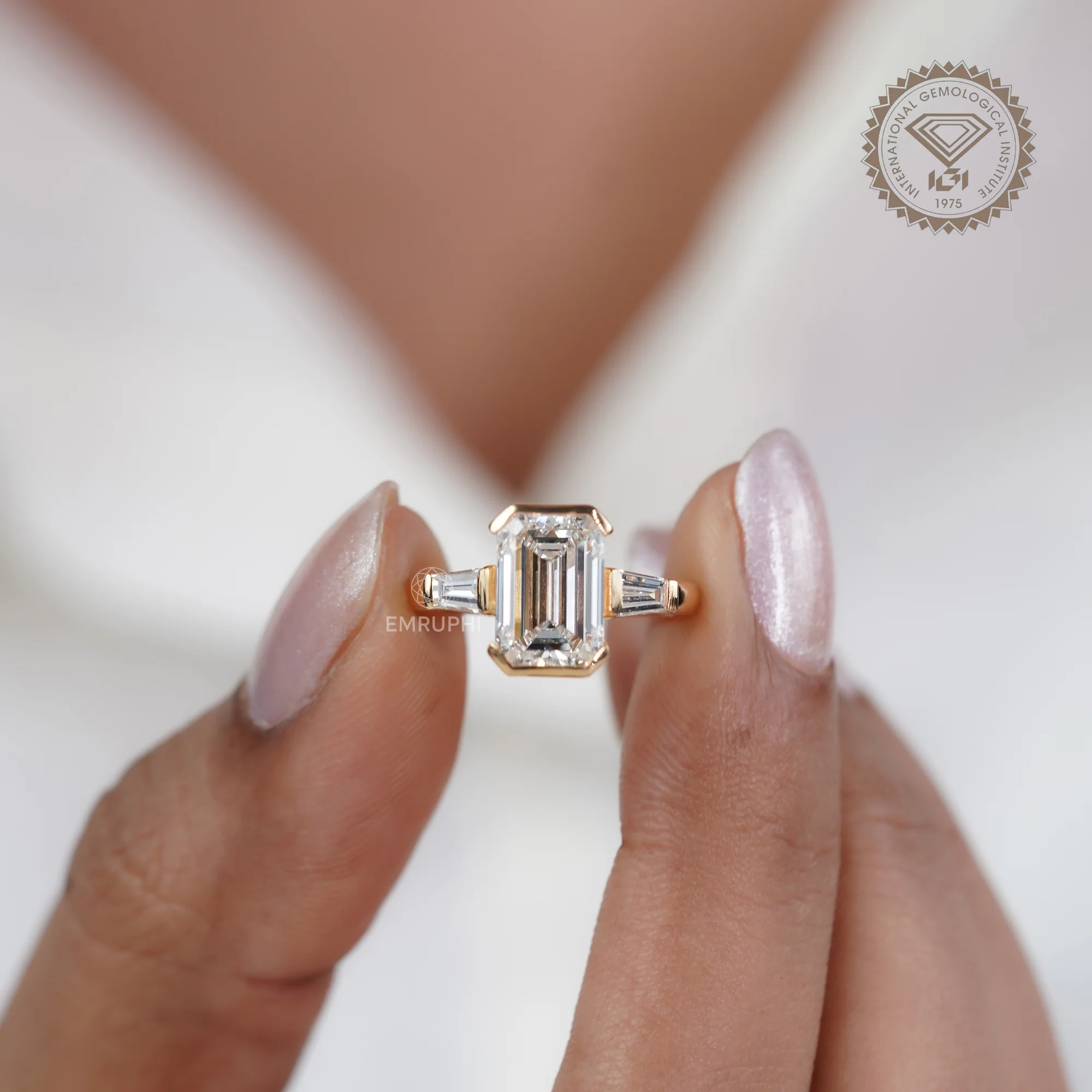 3 Carat Emerald Cut Lab Grown Diamond Ring, Tapered Baguette Ring — view 5