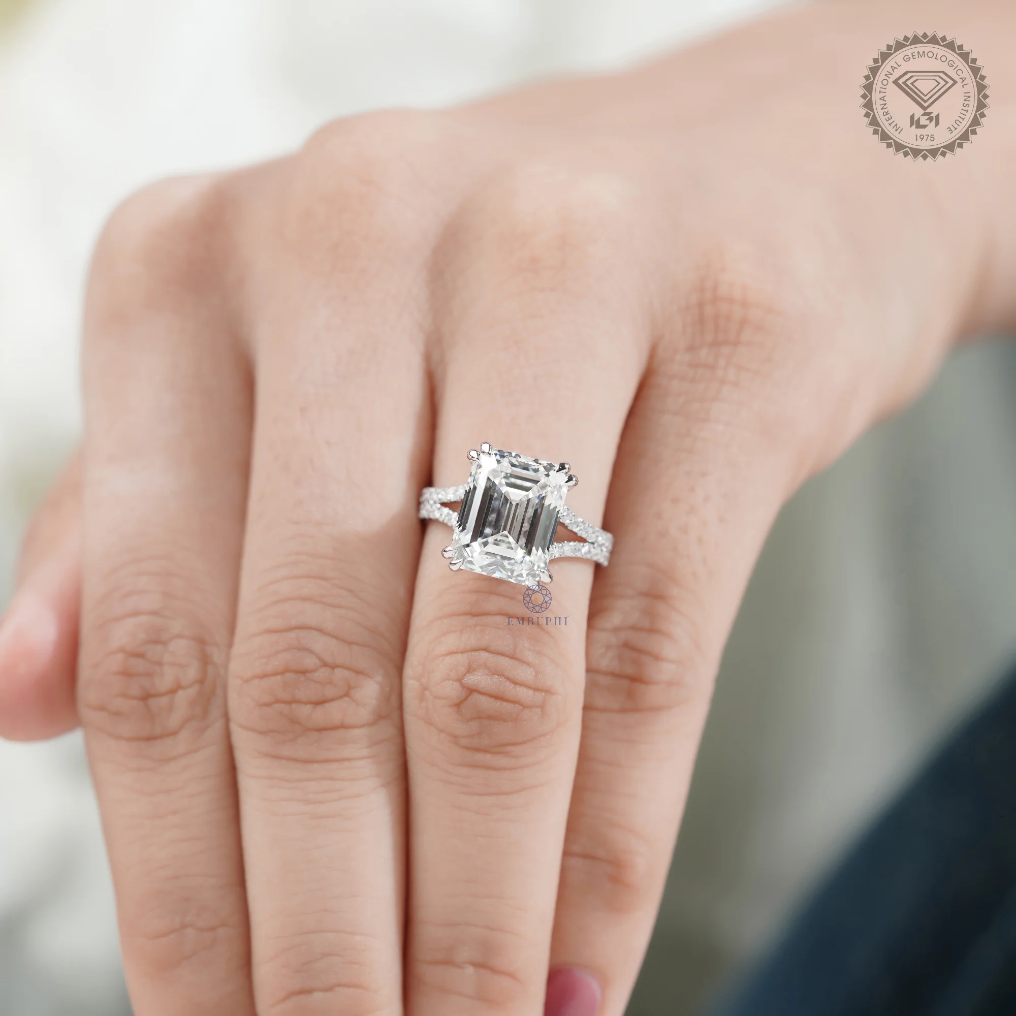 6 CT Asscher Lab Grown Engagement Ring, Asscher Cut Cathedral Solitaire Ring — view 8