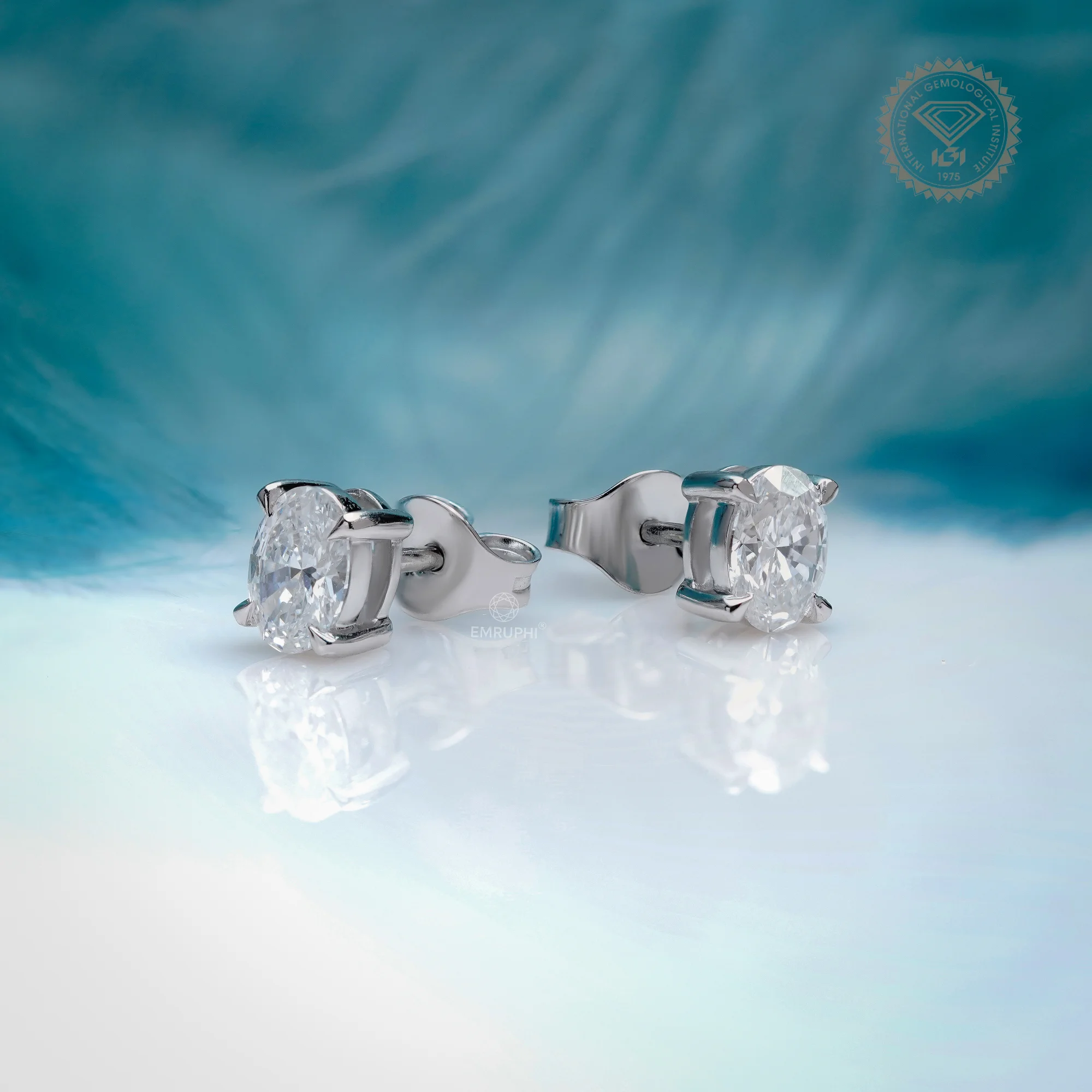 1 Carat Oval Lab Grown Diamond Stud Earrings: 14K Gold — view 3