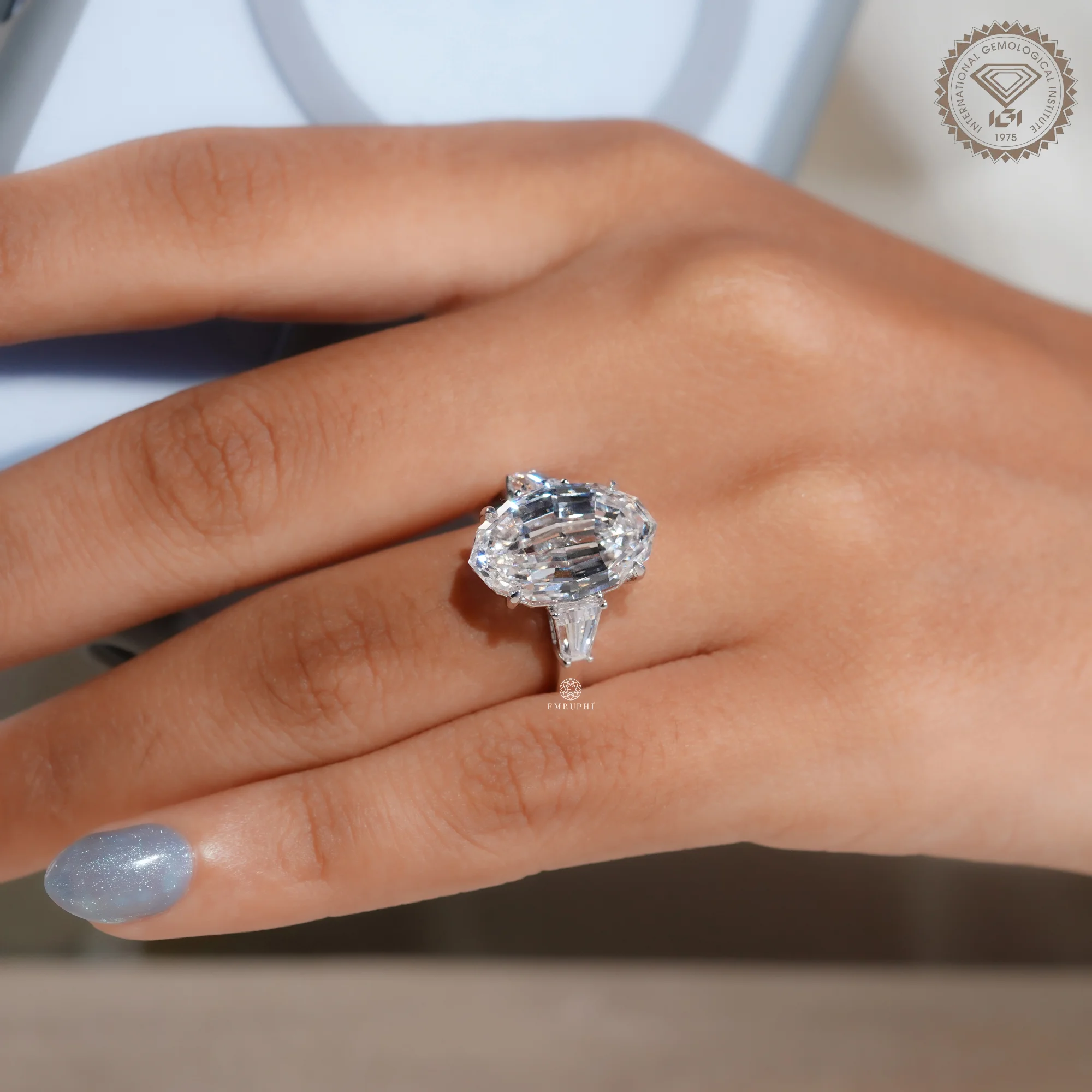 7 CT Oval Step Cut Lab Grown Diamond Engagement Ring, IGI Certified — view 10