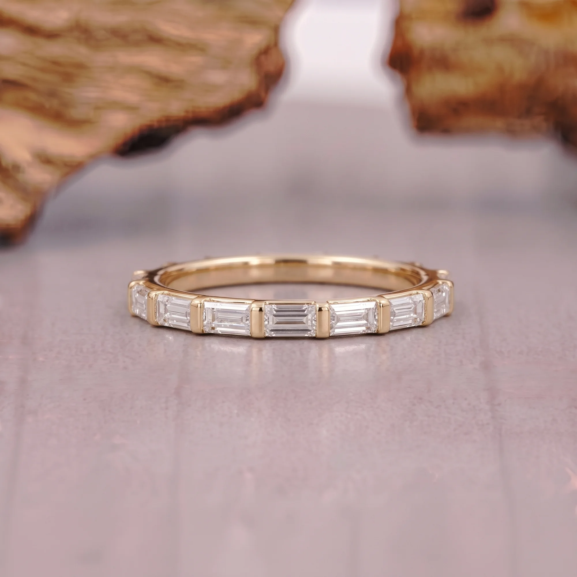 3 CT Emerald Cut Hidden Halo Ring with baguette flush set band — view 6