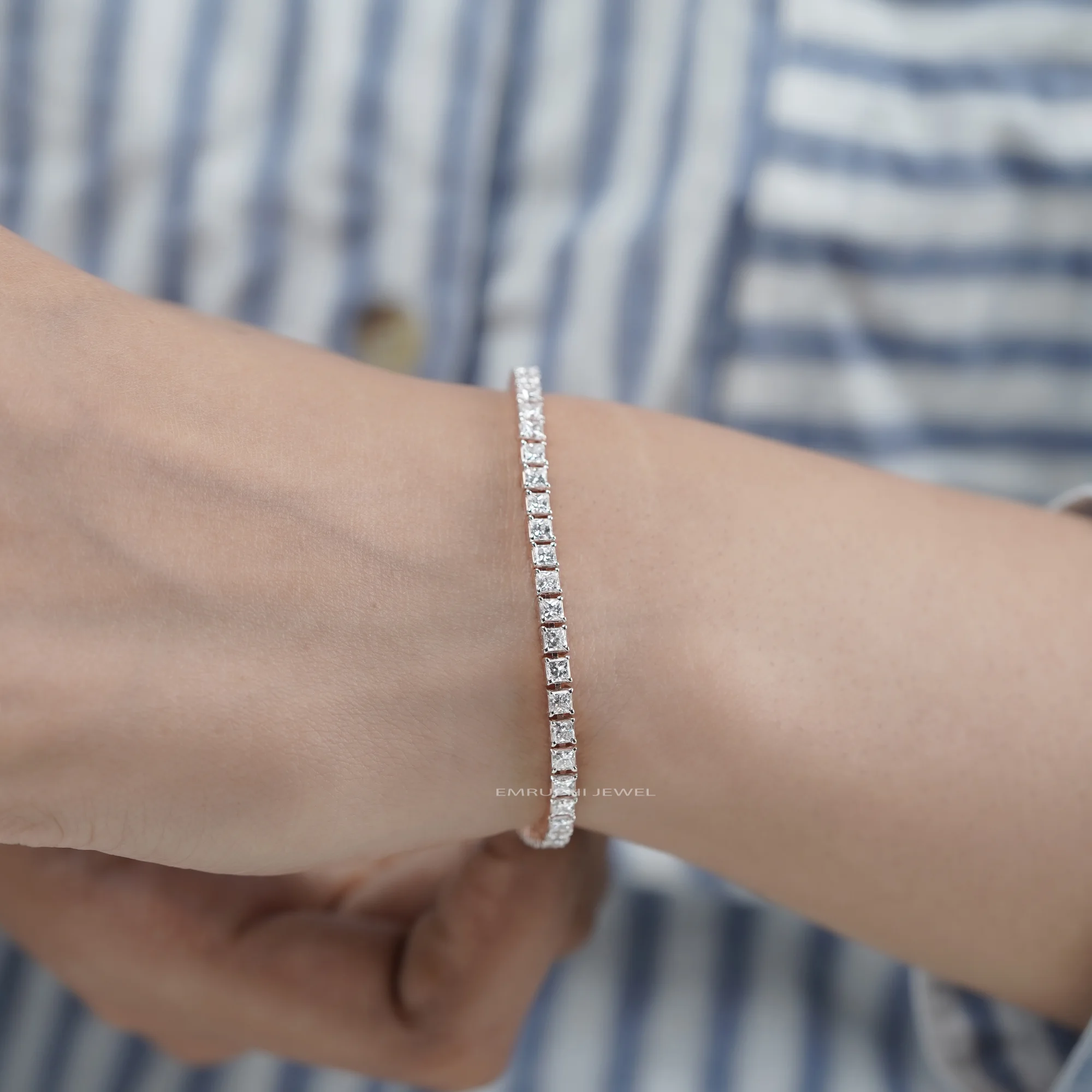 Princess Cut Lab Grown Diamond Tennis Bracelet, Gold Solitaire Bracelet — view 5