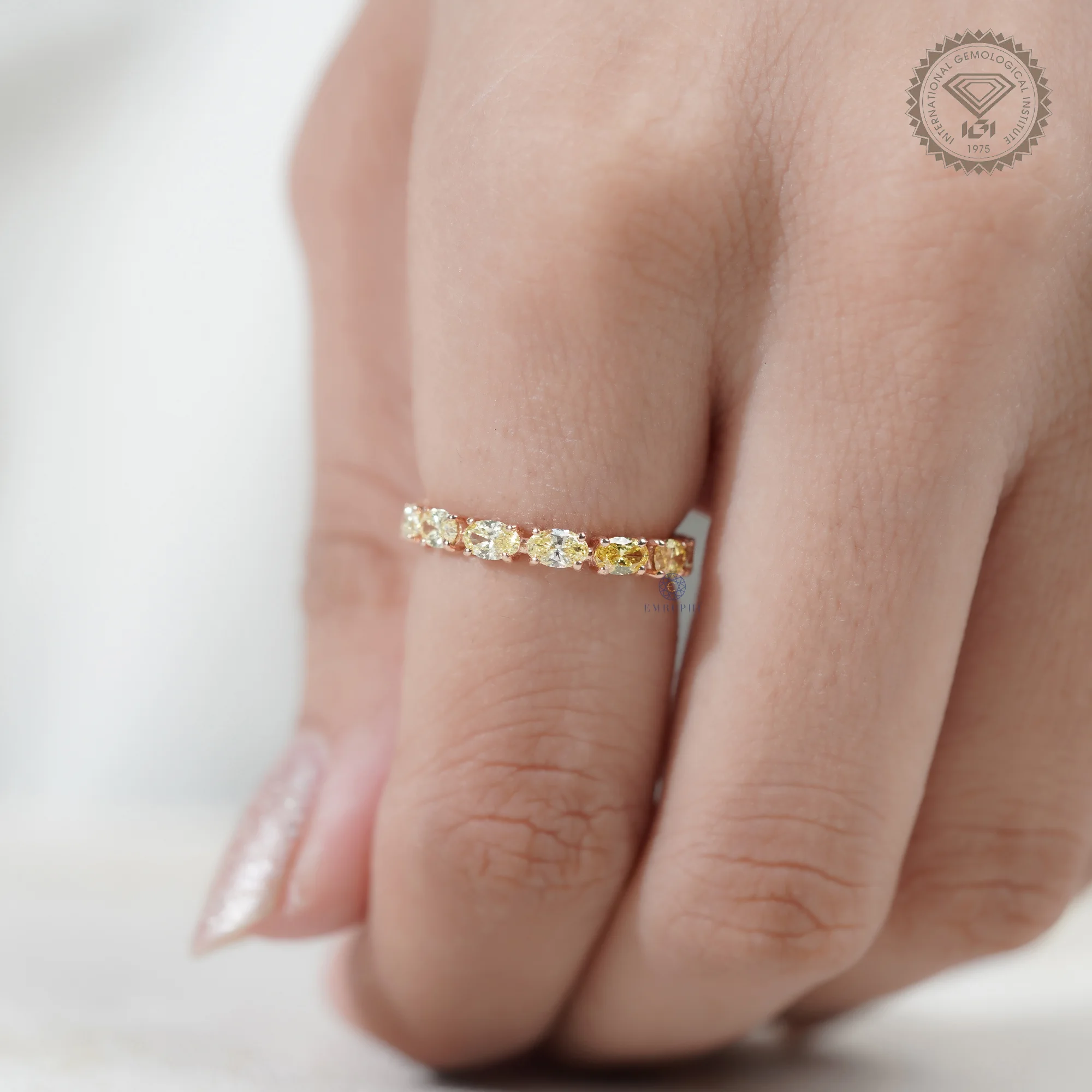 Oval Vivid Yellow Eternity Band, Yellow Diamond Wedding Band, Oval Eternity Ring — view 8