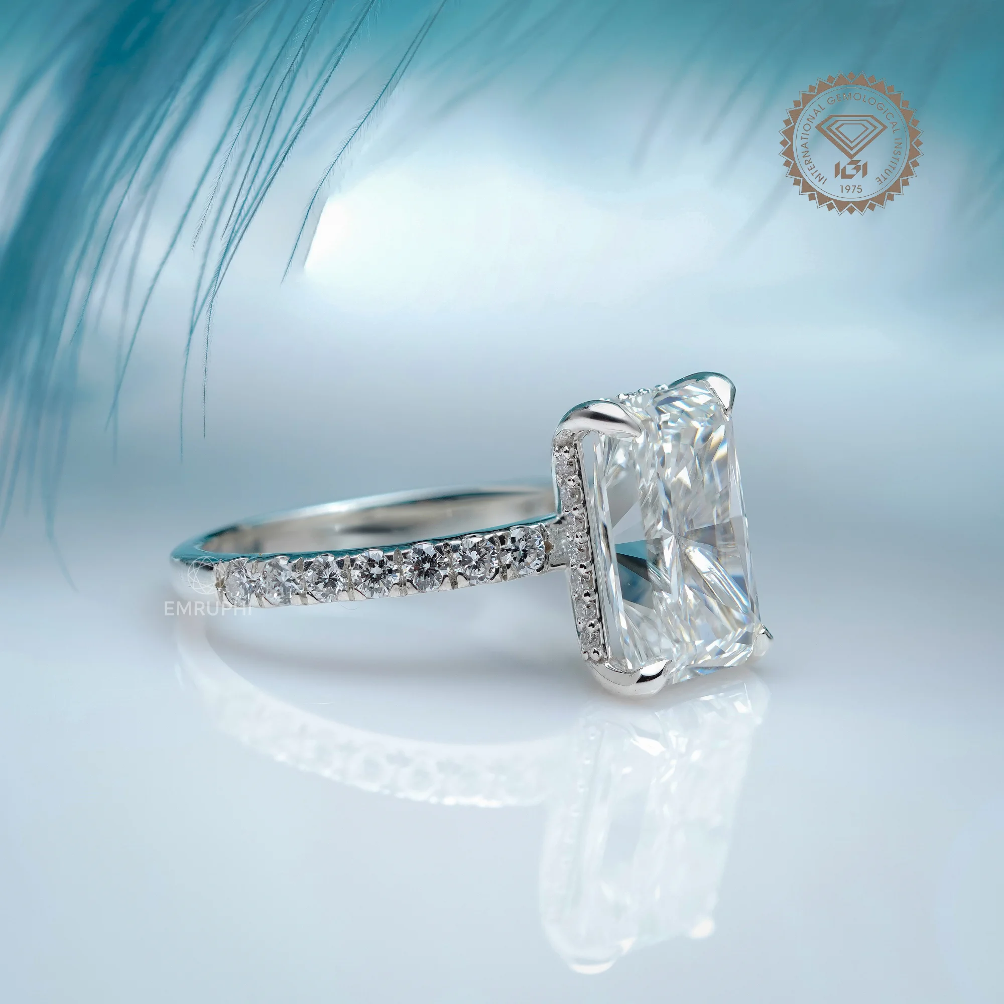 4 CT Radiant Cut Lab Diamond Halo Ring, IGI Certified 14k Gold Wedding Ring — view 3