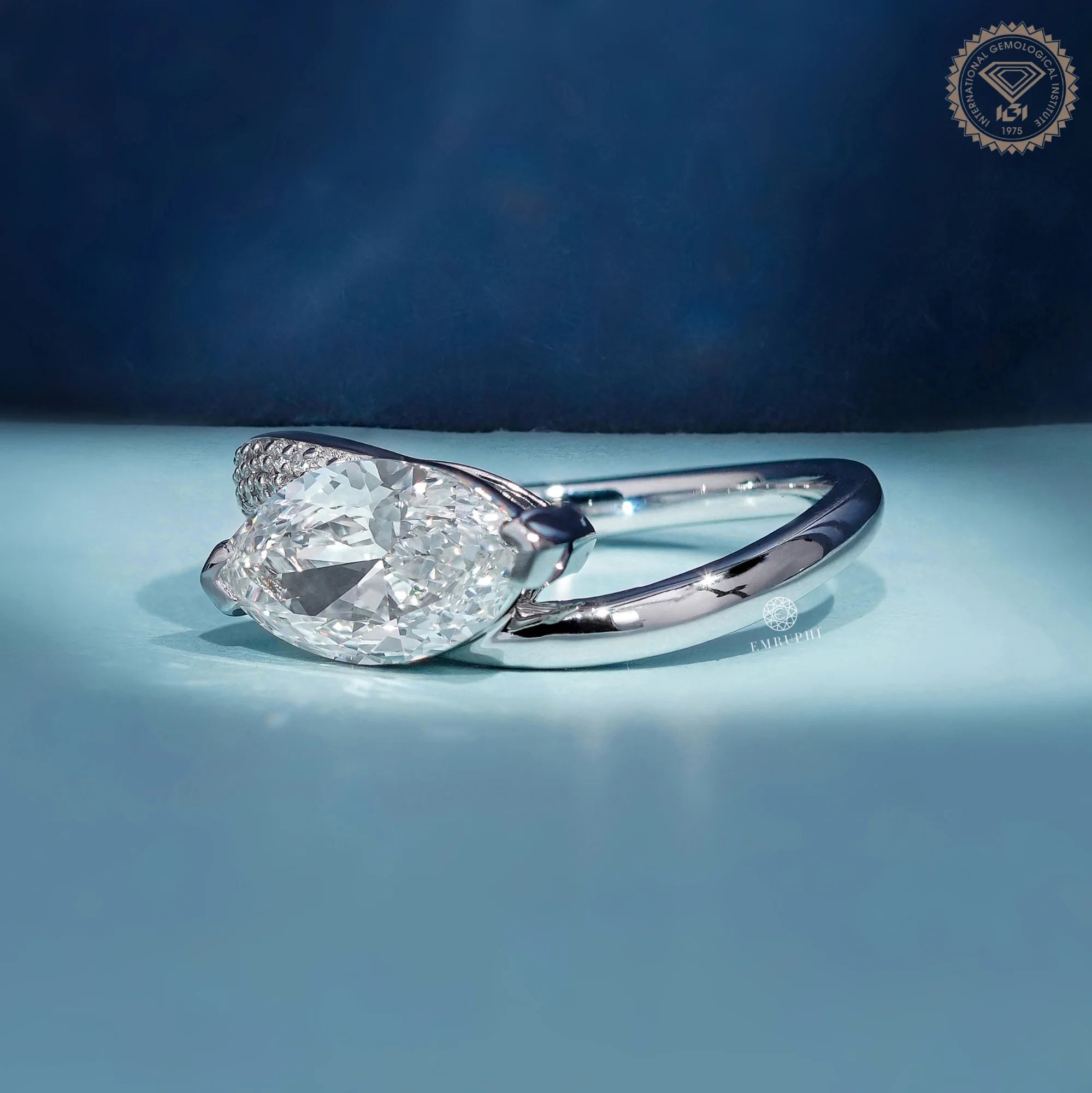 East to West Marquise Cut Diamond Engagement Ring with Bypass Setting, Wedding Ring For Women — view 2