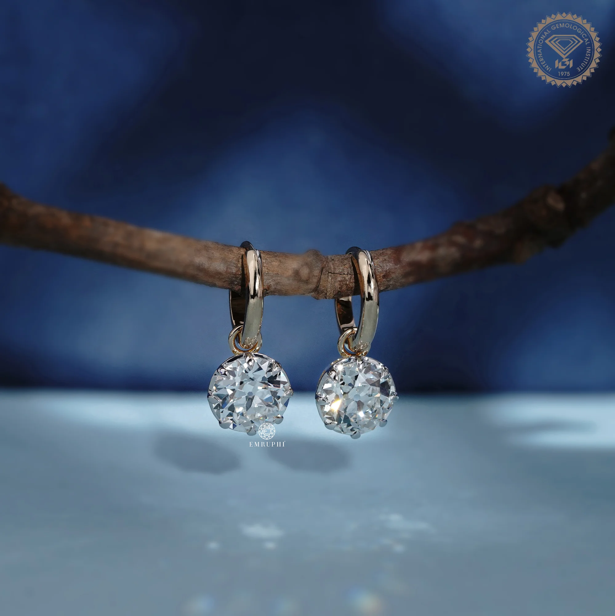 14k Yellow Gold 2.5 ct Lab Grown Old Mine Diamond Earrings for Women — view 2