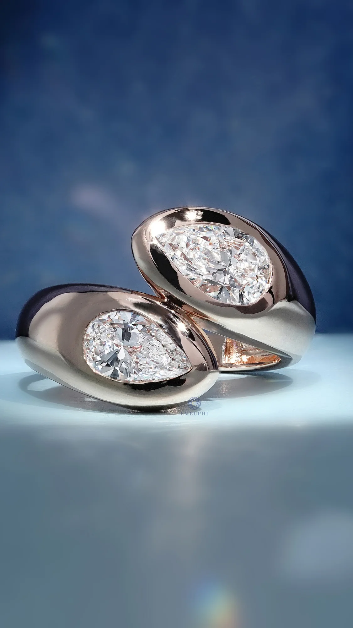Pear Shape Bezel Lab Grown Diamond Toi et Moi Ring,