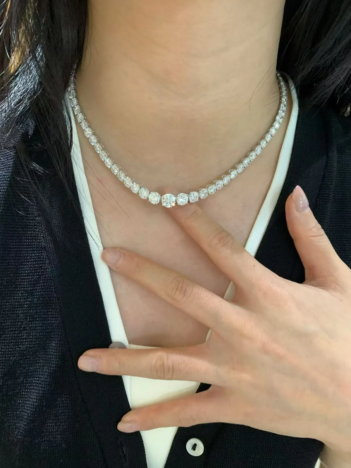 Graduated Round Cut Lab Diamond Tennis Necklace, Graduated Riviera Choker Necklace, Bridal Diamond Choker, Custom Fine Jewelry Gift