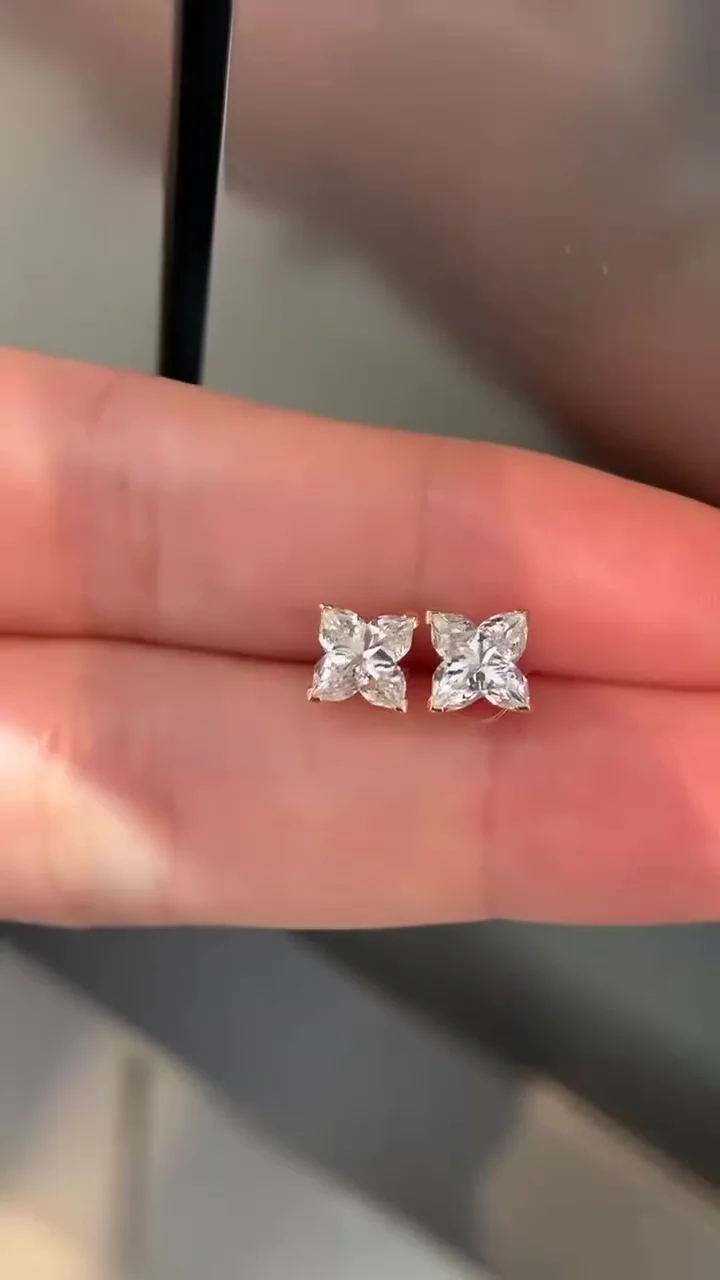 1.5 Ct Each Floral Cut Diamond Stud Earrings